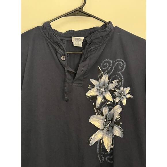 Vintage Crazy Shirts Hawaii Shirt Mens Small Henley Pullover Floral Navy - Picture 3 of 13